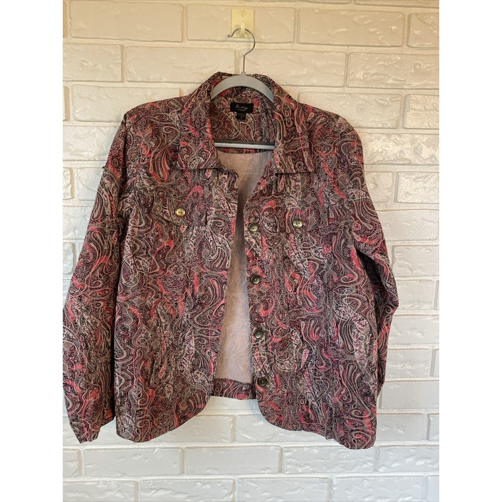 Analogy‎ Women's Pink/Tan Embroidered Paisley Jacket Size 1X
